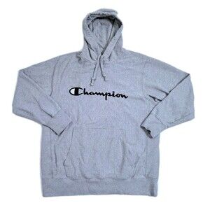 Champion Men's XL Hoodie Pullover Fleece Sweatshirt Gray Hood Logo